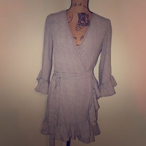American Threads Striped wrapped mini dress.